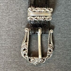 Brighton Black Croc-Embossed Belt with Silver Accents